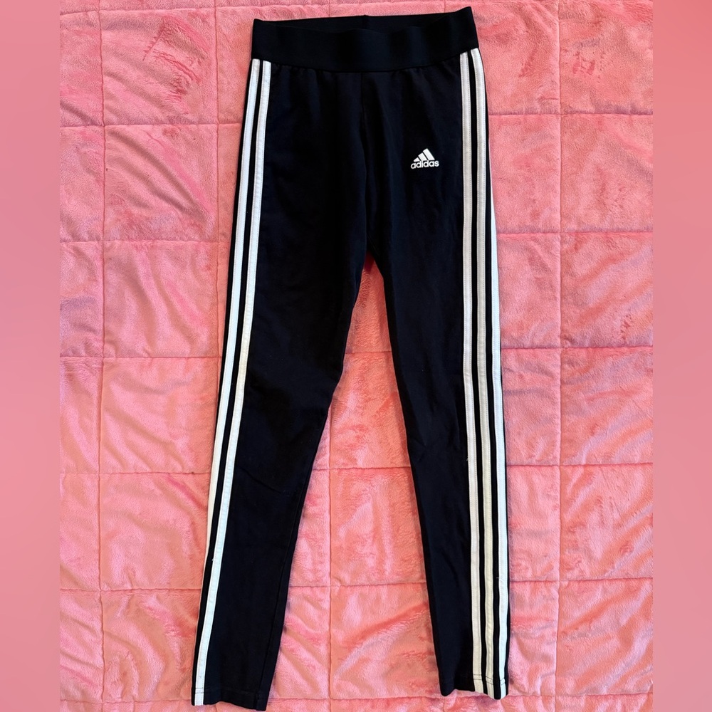Adidas Black Leggings with White Stripe